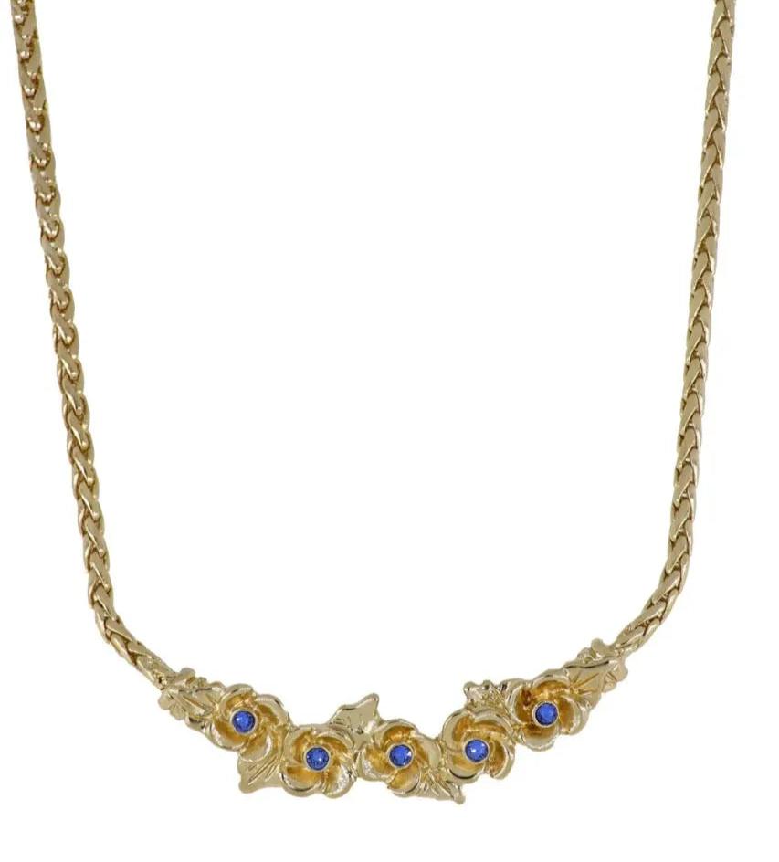 Gilded Collection 5 Hydrangea Necklace Gold with Blue CZ