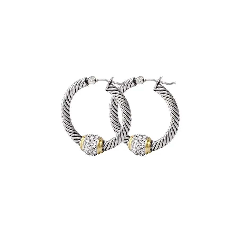 Antiqua Pavé Collection - Twisted Wire Hoop Earrings Handcrafted Jewelry