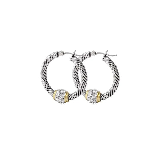 Antiqua Pavé Collection - Twisted Wire Hoop Earrings Handcrafted Jewelry