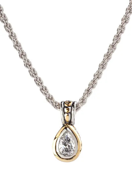 Beijos Collection - 9x6mm CZ Pear Bezel Set Pendant Necklace John Medeiros Jewelry Collections