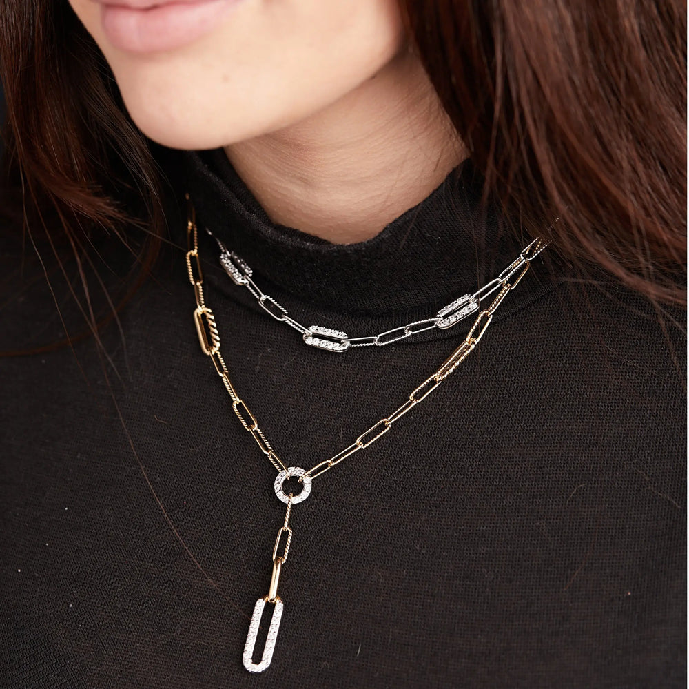 Diamante - Circle with Pavé Link Y Gold Necklace John Medeiros Jewelry Collections