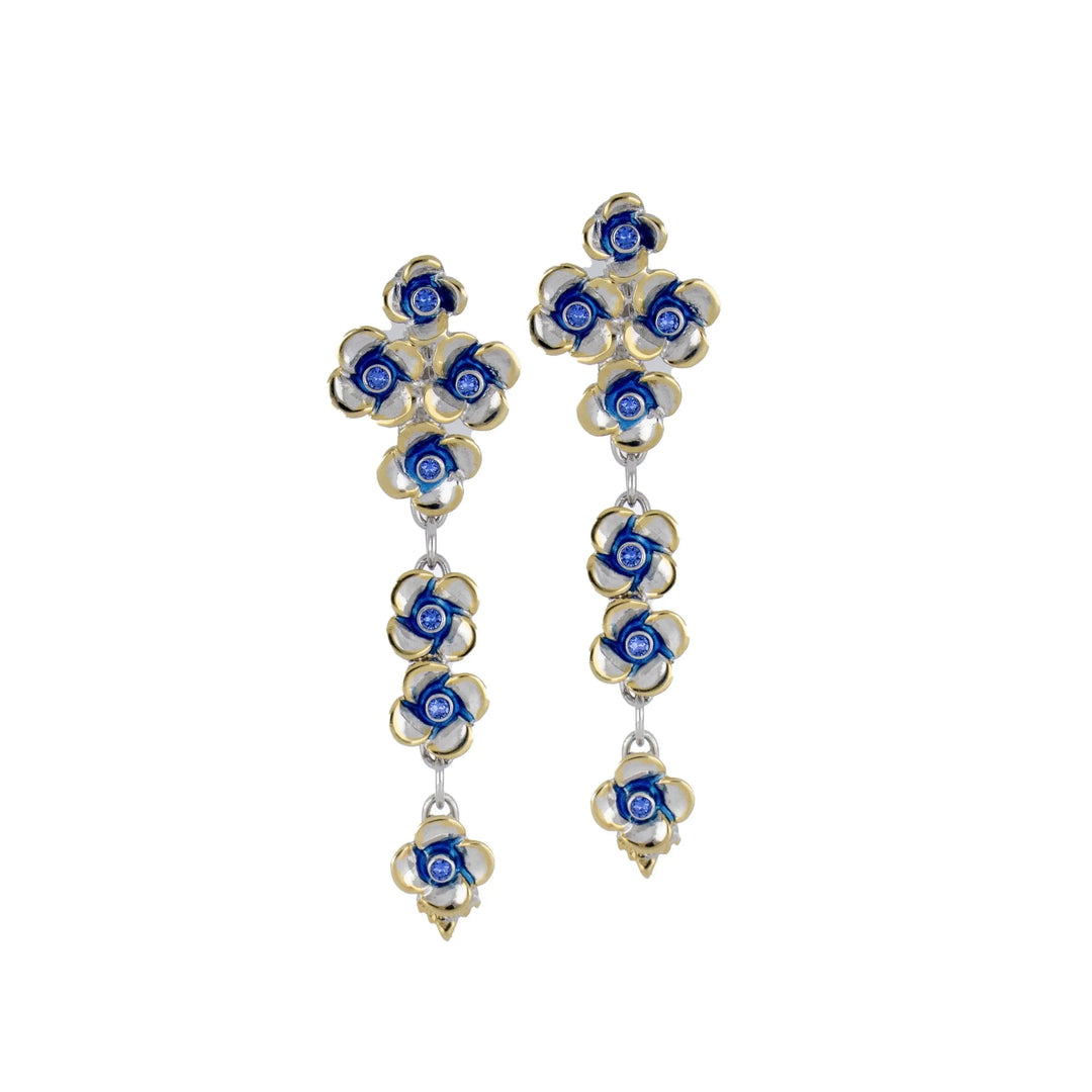 Novelão Collection Large Two-Tone Flowers Dangle Earrings Handcrafted Jewelry