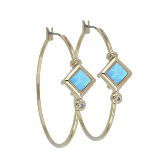 Opalas do Mar Collection - Blue Diamond Opal Hoop Earrings  Large / Gold