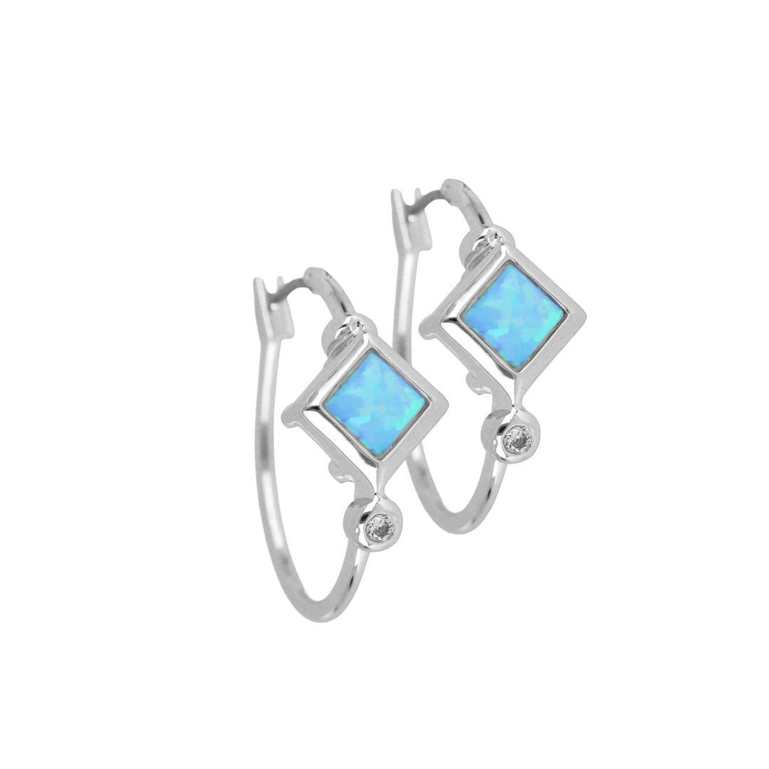 Opalas do Mar Collection - Blue Diamond Opal Hoop Earrings  Small / Rhodium