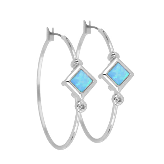Opalas do Mar Collection - Blue Diamond Opal Hoop Earrings  Large / Rhodium