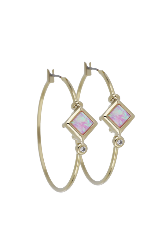 Opalas do Mar Diamond Shape Pink Opal Hoop Earrings John Medeiros Jewelry Collections   Large