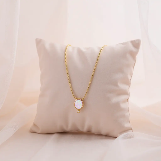 Opalas do Mar Oval Shape Pink Opal Pendant Necklace 16-18"