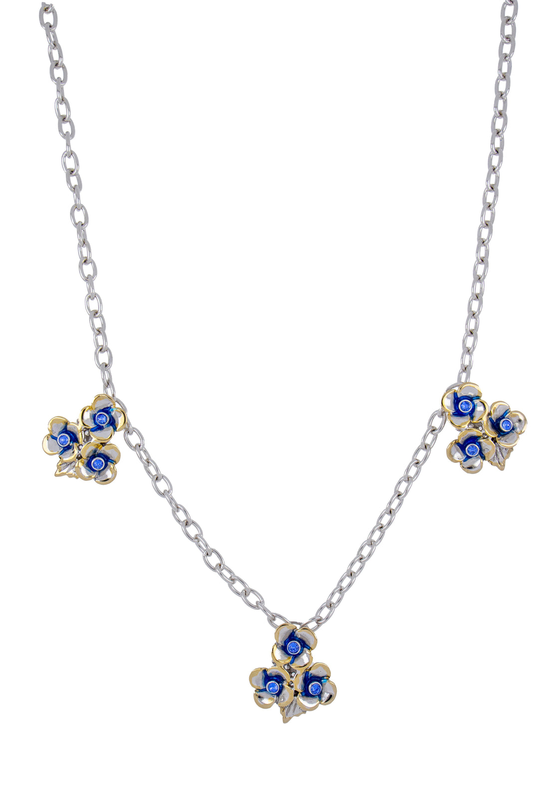 Novelão Collection Adjustable Three Flower Stations Two-Tone Necklace