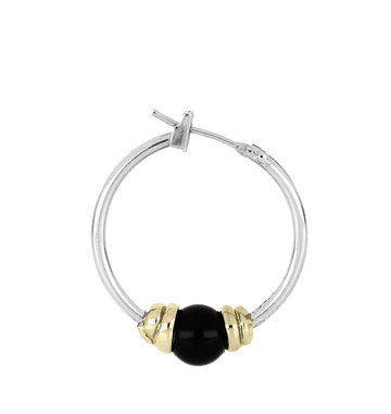 Pérola Collection - Black Onyx Small Hoop Two-Tone Earrings