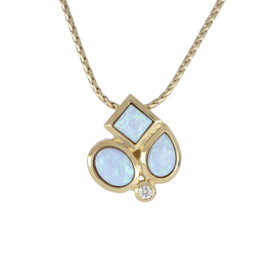Opalas do Mar Collection - 3 Large Blue Opal Pendant with CZ on Chain