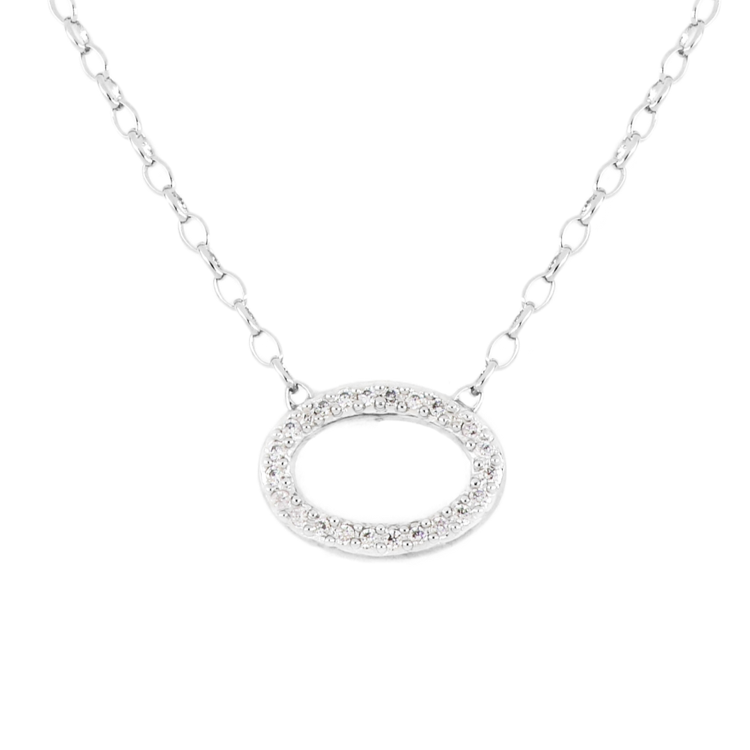 Aldrava Collection - Oval Pavé Necklace in Rhodium