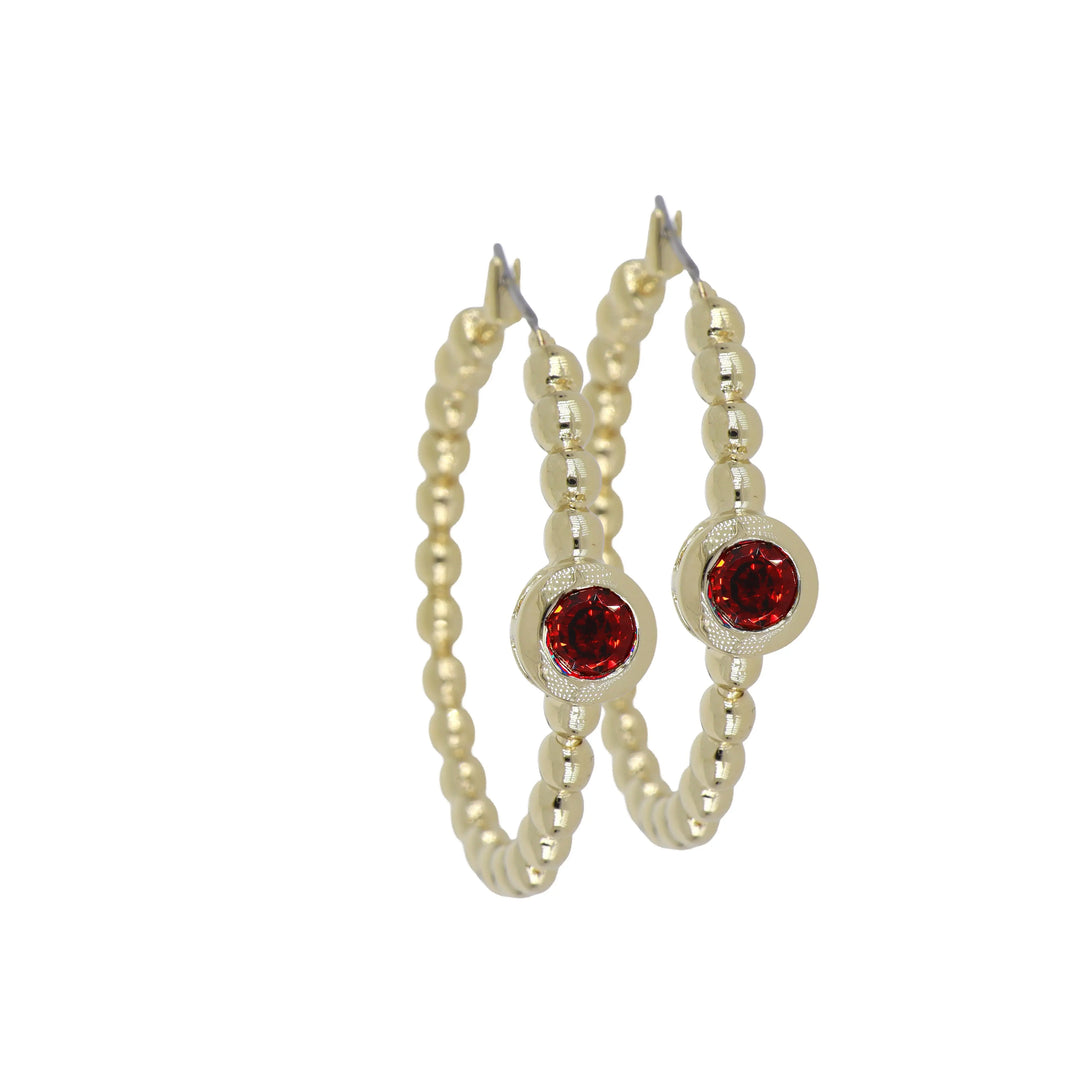 Beaded Collection 1-1/4" Hoop Earrings  Garnet 