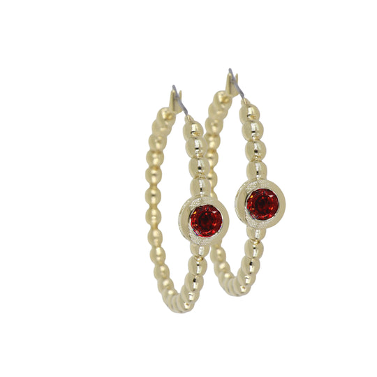 Beaded Collection 1-1/4" Hoop Earrings  Garnet 