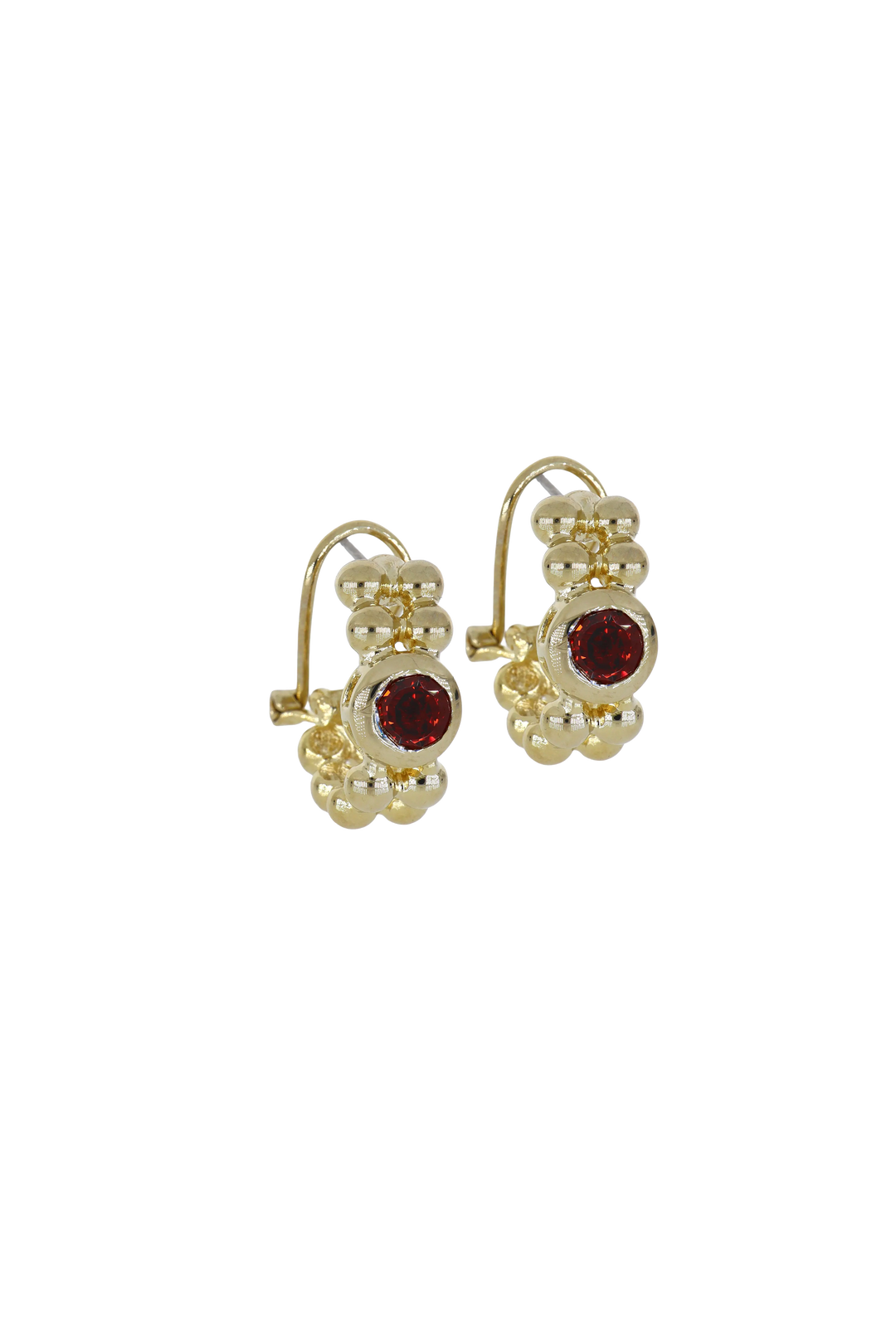Beaded Collection 2 Row Beaded Omega Clip Earrings  Garnet 