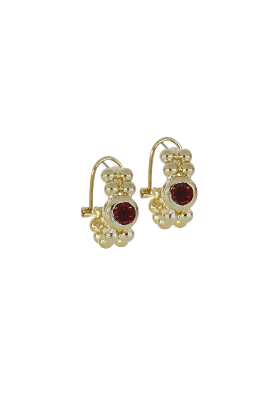 Beaded Collection 2 Row Beaded Omega Clip Earrings  Garnet 