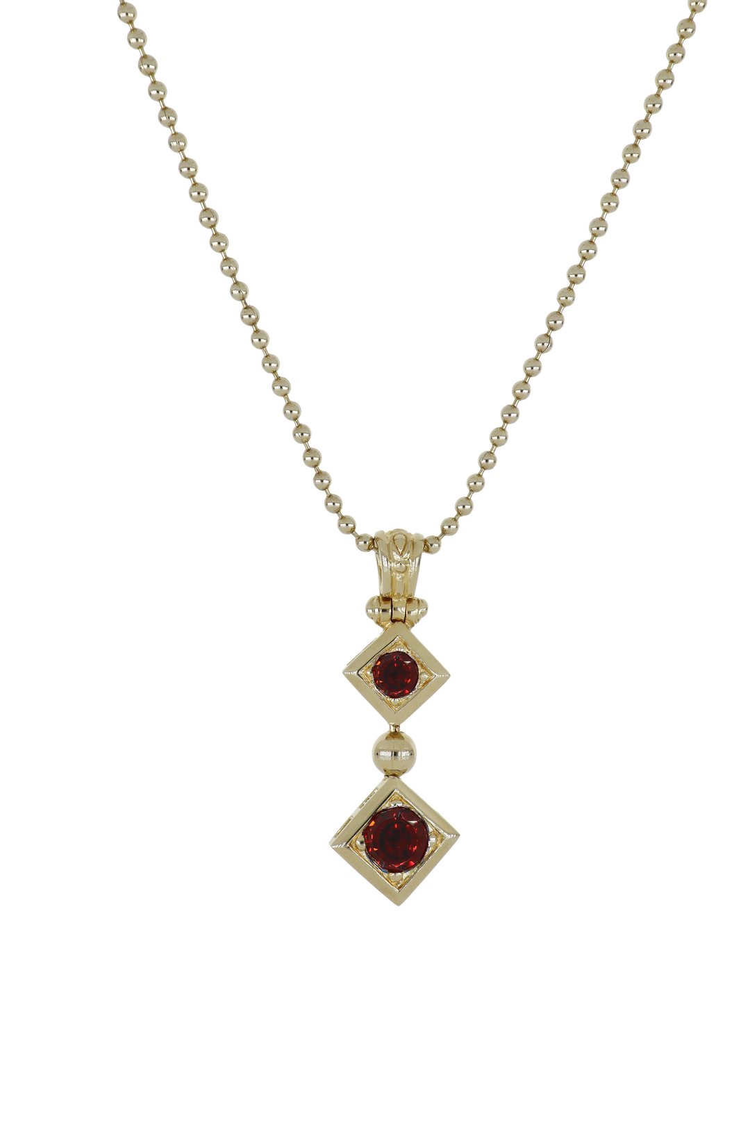Beaded Collection 2 Stone Drop Necklace 24"  Garnet 