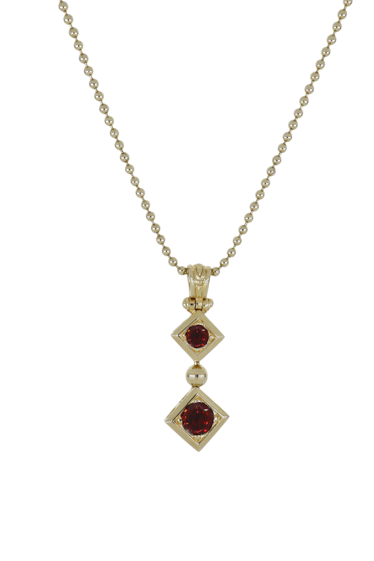 Beaded Collection 2 Stone Drop Necklace 24"  Garnet 