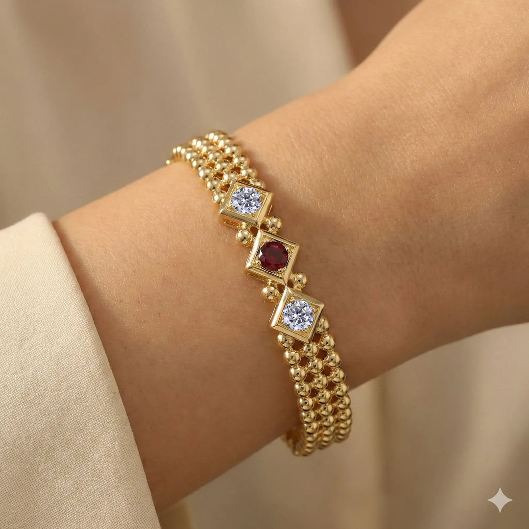 Beaded Collection 3 Row 3 Stone Bracelet   