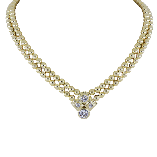 Beaded Collection 4 Stone 2 Strand Necklace 17"  CZ 