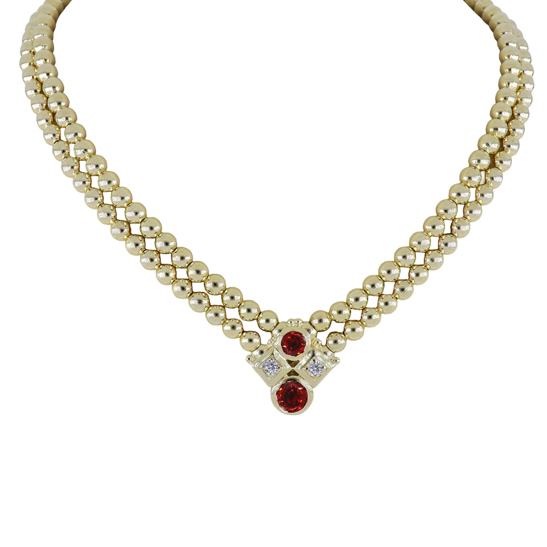 Beaded Collection 4 Stone 2 Strand Necklace 17"  Garnet 