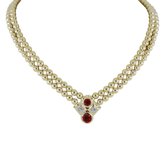 Beaded Collection 4 Stone 2 Strand Necklace 17"  Garnet 