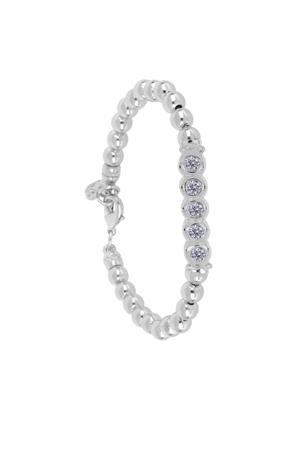 Beaded Collection 5 Stone Bracelet  Rhodium / 6.25" 