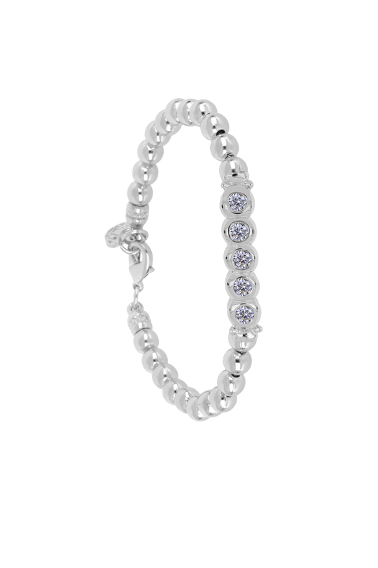Beaded Collection 5 Stone Bracelet  Rhodium / 6.25" 