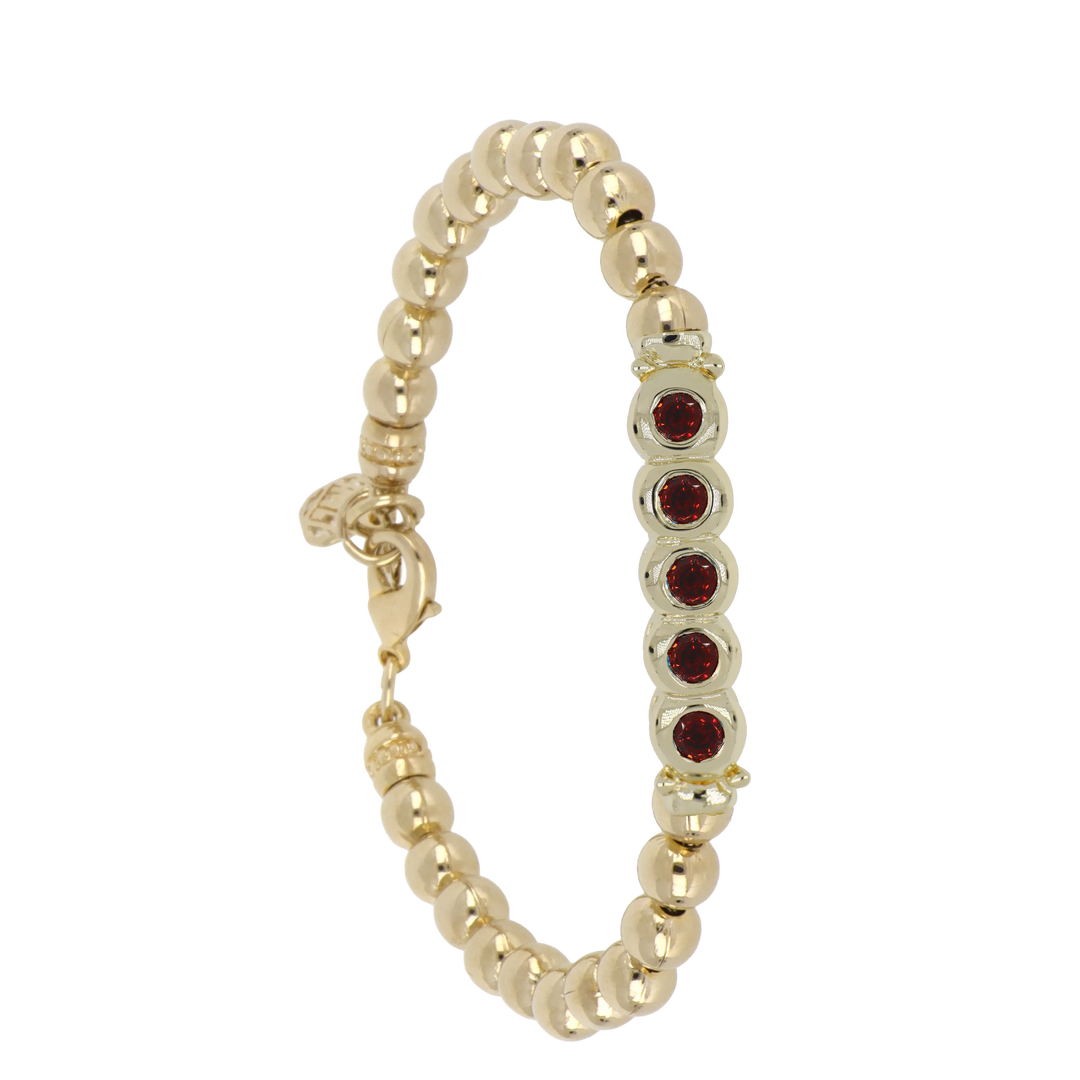 Beaded Collection 5 Stone Bracelet  Gold / 7" / Garnet 