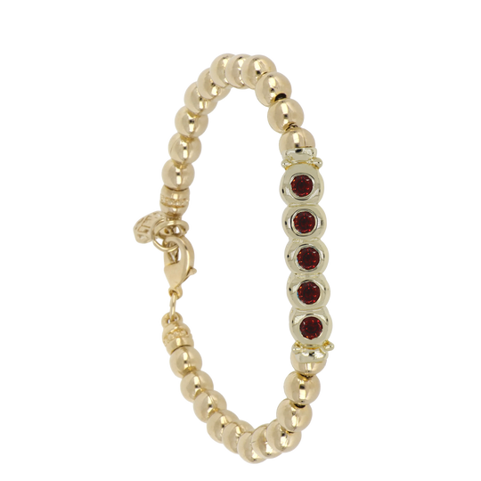 Beaded Collection 5 Stone Bracelet  Gold / 7" / Garnet 