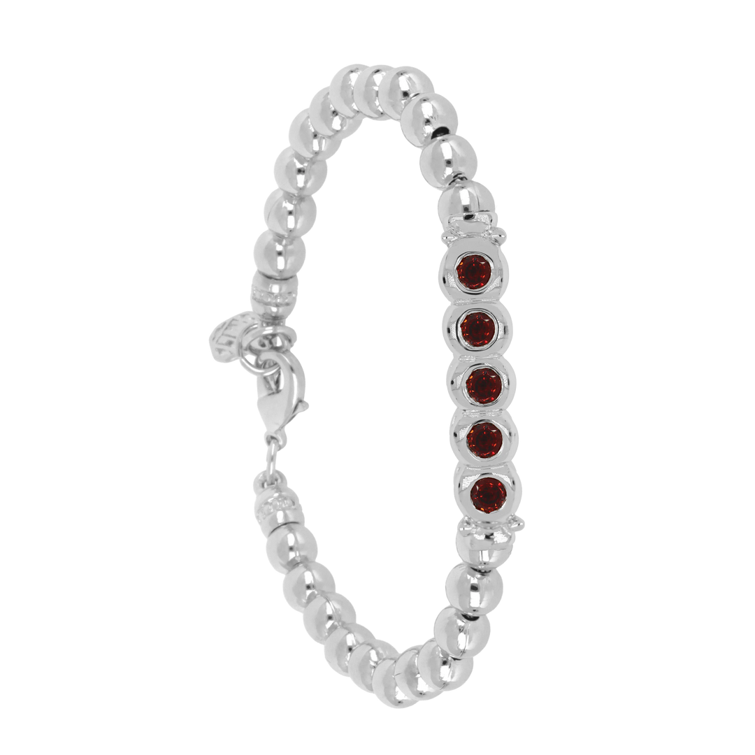 Beaded Collection 5 Stone Bracelet  Rhodium / 6.25" / Garnet 