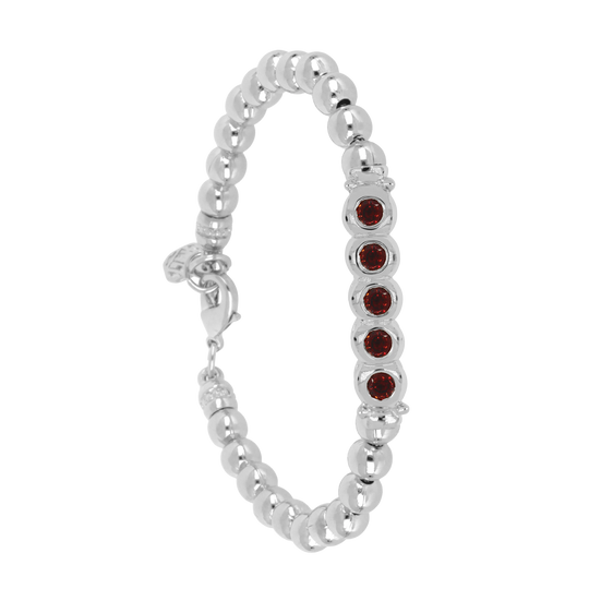 Beaded Collection 5 Stone Bracelet  Rhodium / 6.25" / Garnet 