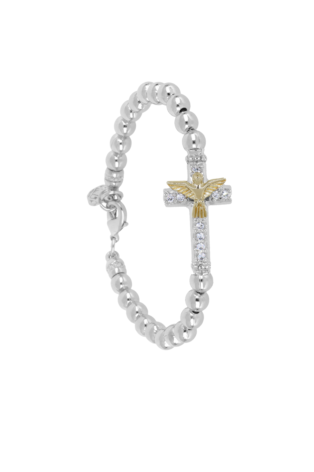 Beaded Collection Cross with Dove  6.5" / Rhodium 