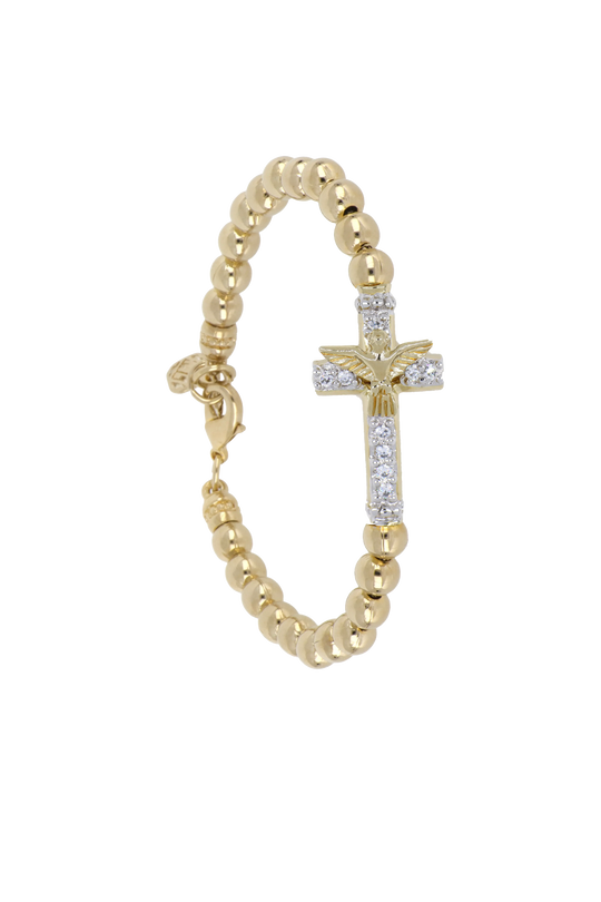 Beaded Collection Cross with Dove  6.5" / Gold 