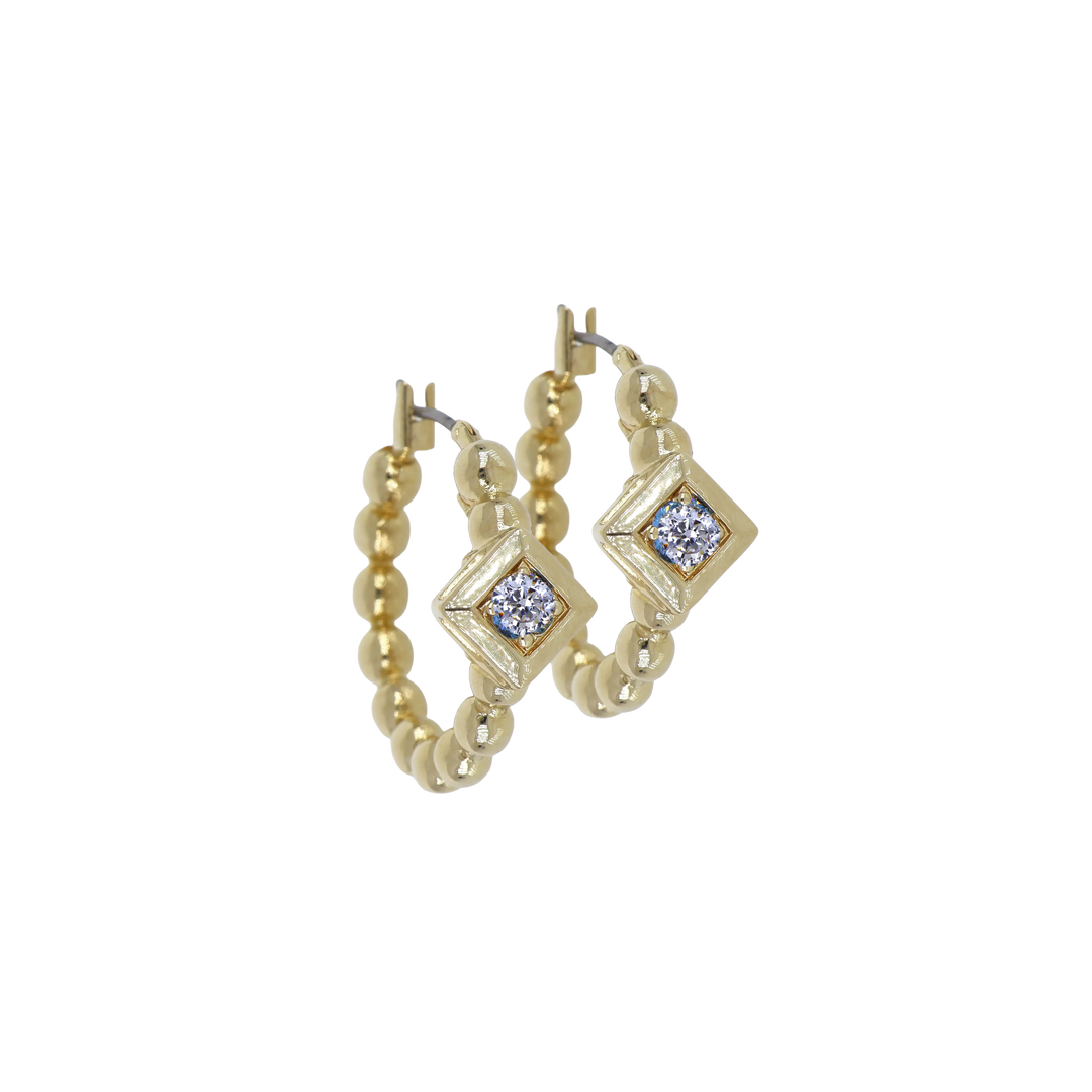 Beaded Collection Diamond Shape Stone Hoop Earrings 3/4"   