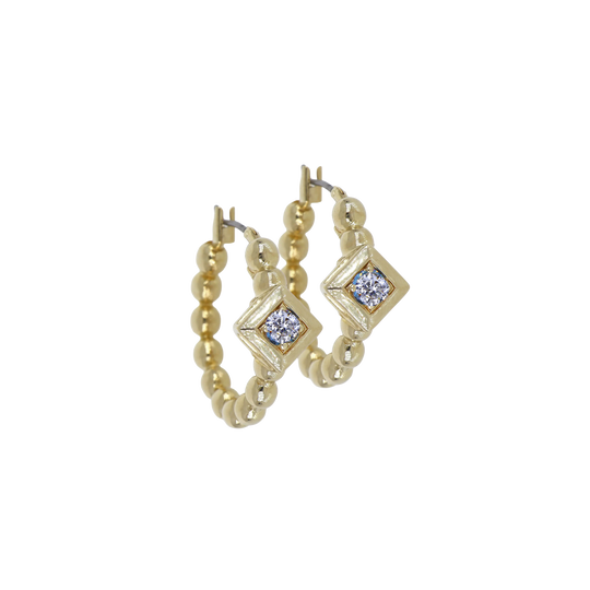 Beaded Collection Diamond Shape Stone Hoop Earrings 3/4"   