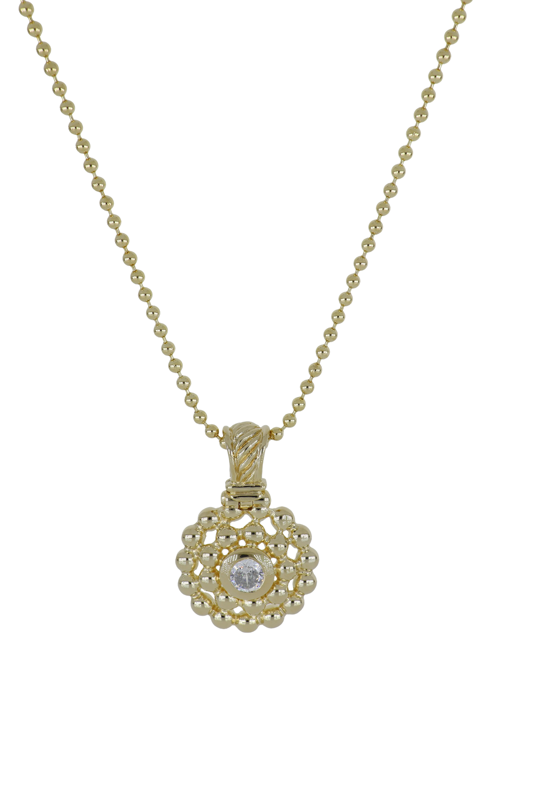 Beaded Collection Medallion Necklace CZ Gold   