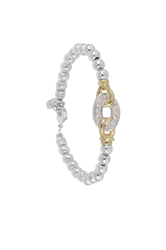 Beaded Collection Oval Bracelet  6.5" / Rhodium 