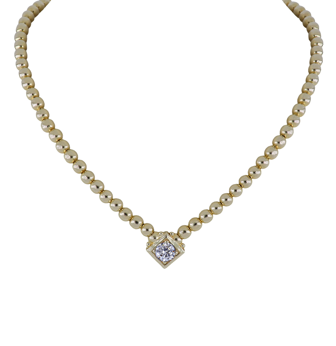 Beaded Collection Single Strand Necklace 16-18”  CZ 