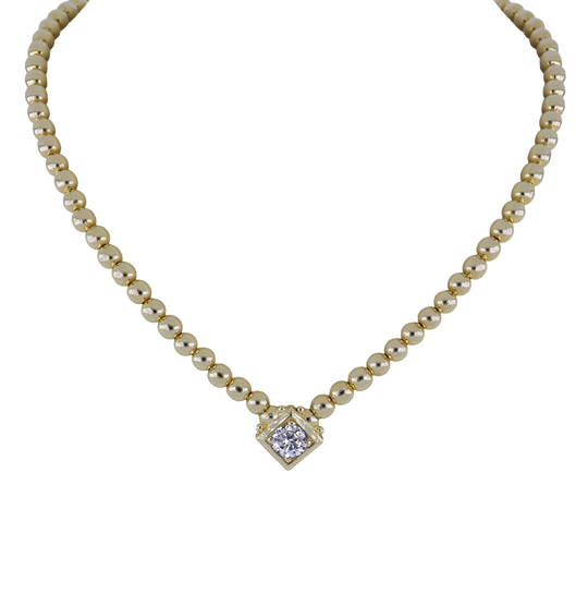 Beaded Collection Single Strand Necklace 16-18”  CZ 