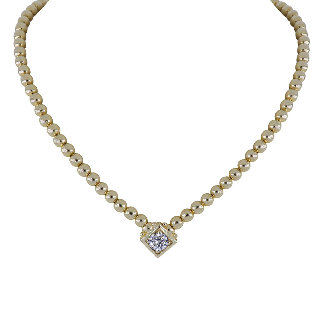Beaded Collection Single Strand Necklace 16-18”  CZ 