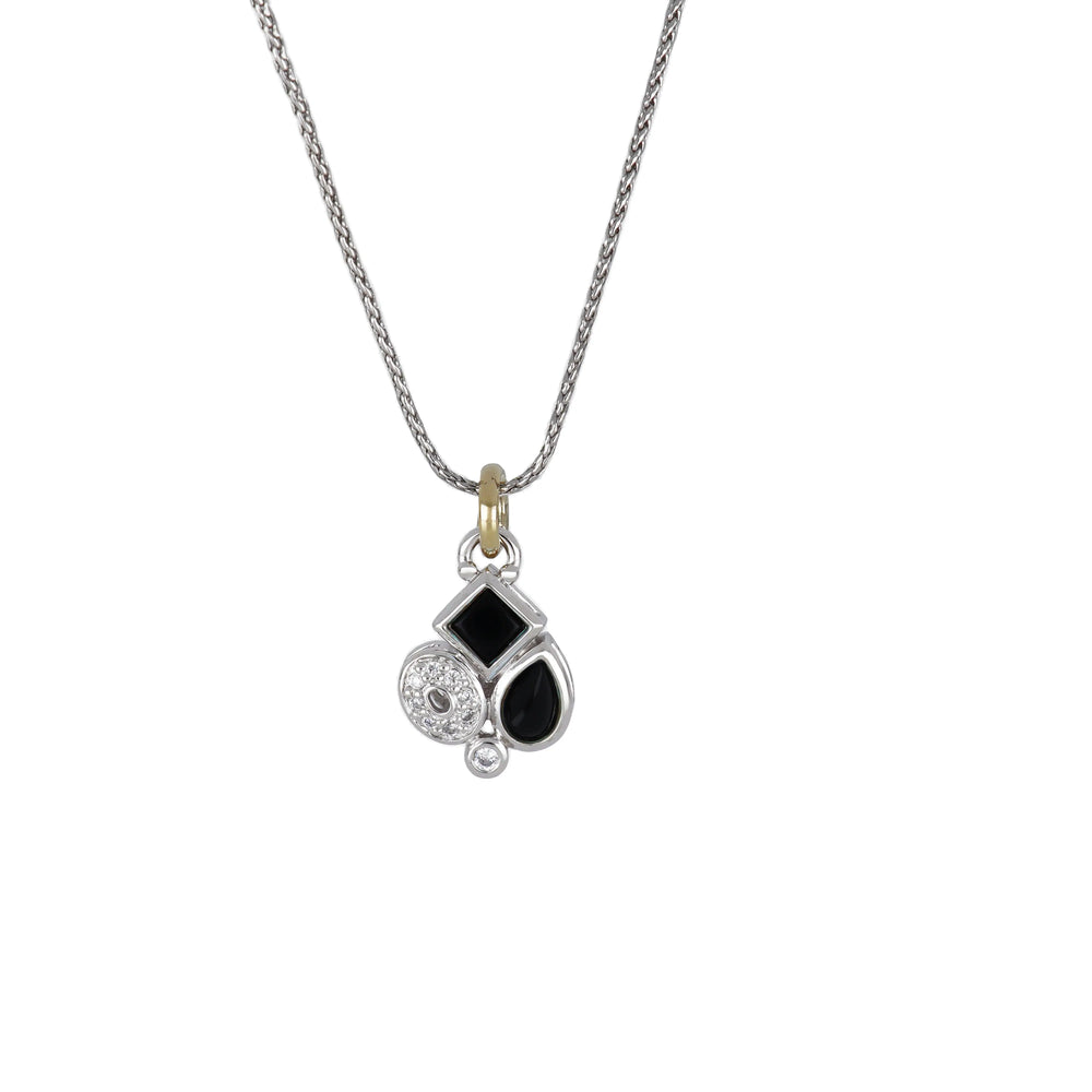 Blue Opal/Black Onyx Adjustable 2 Stone Two-Tone Pendant Necklace - With Pavé John Medeiros Jewelry Collections