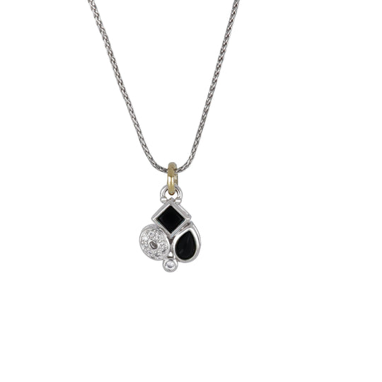 Blue Opal/Black Onyx Adjustable 2 Stone Two-Tone Pendant Necklace - With Pavé John Medeiros Jewelry Collections