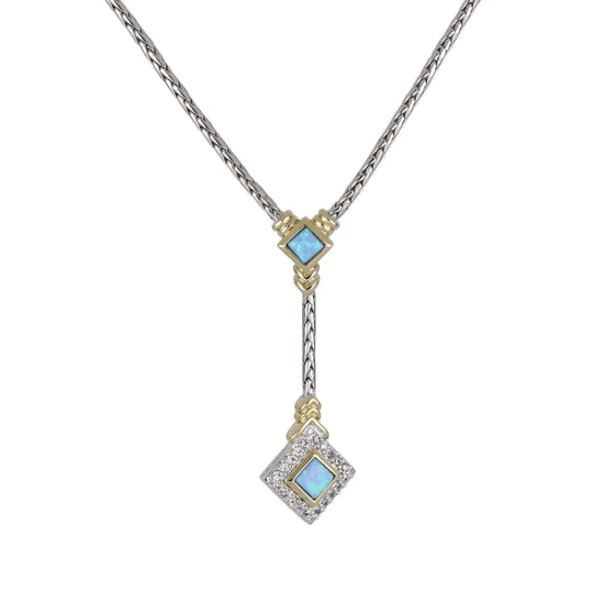 Blue Opal/Black Onyx Adjustable Diamond-Shaped Stone Two-Tone Y Necklace - With Pavé John Medeiros Jewelry Collections