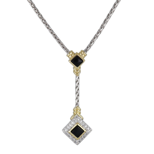 Blue Opal/Black Onyx Adjustable Diamond-Shaped Stone Two-Tone Y Necklace - With Pavé John Medeiros Jewelry Collections