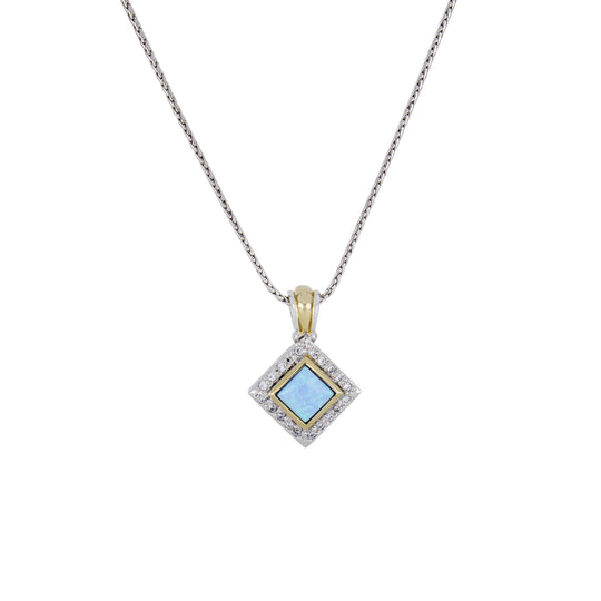 Blue Opal/Black Onyx Adjustable Diamond-Shaped Two-Tone Pendant Necklace - With Pavé John Medeiros Jewelry Collections