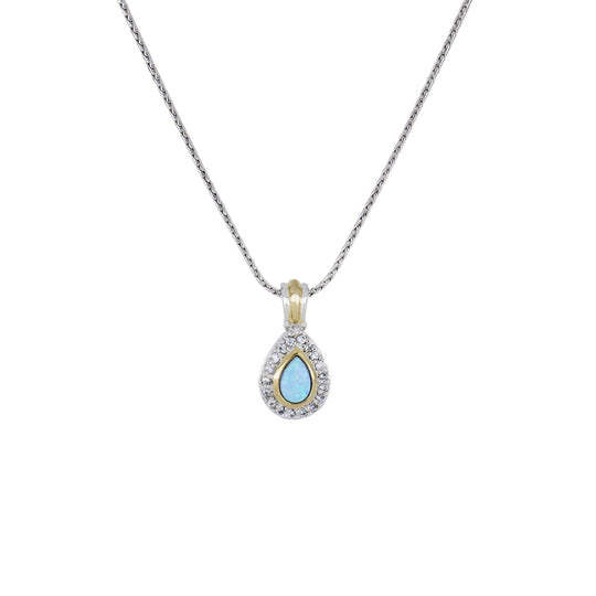 Blue Opal/Black Onyx Adjustable Pear-Shaped Two-Tone Pendant Necklace - With Pavé John Medeiros Jewelry Collections