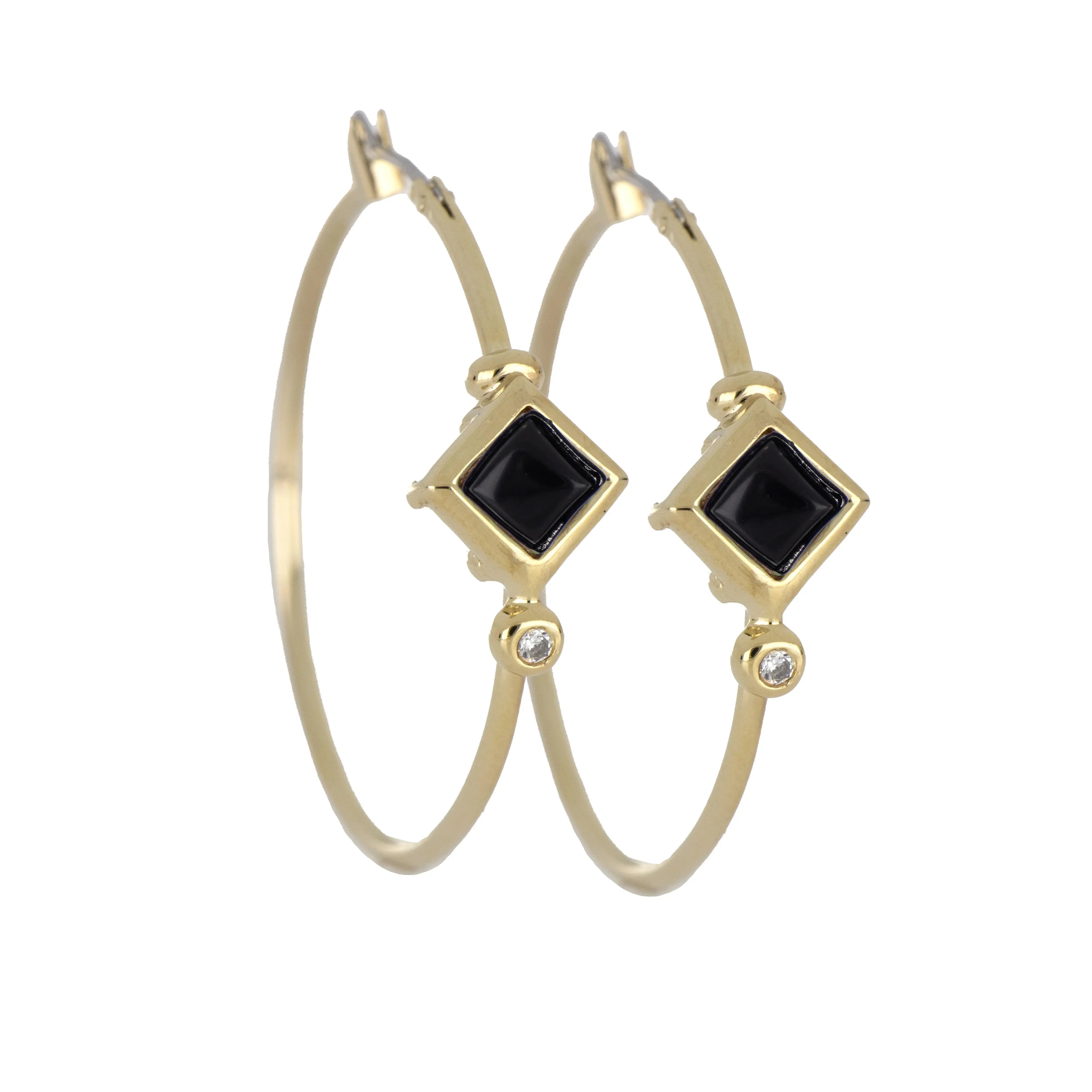 Diamond Shaped Stone Hoop Earring - Stunning Black Onyx – John