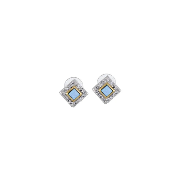 Blue Opal/Black Onyx Diamond-Shaped Two-Tone Post Earrings - With Pavé John Medeiros Jewelry Collections