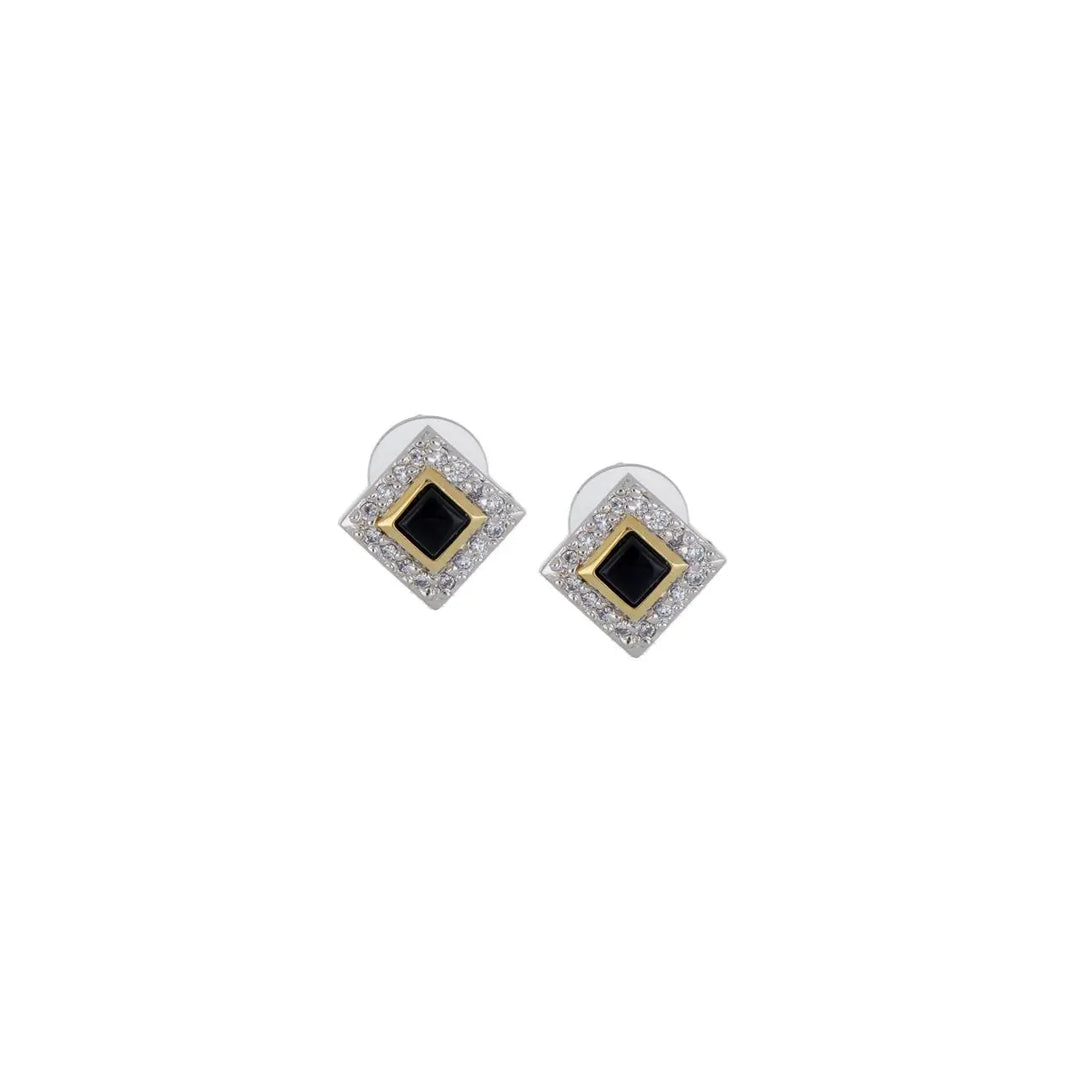 Blue Opal/Black Onyx Diamond-Shaped Two-Tone Post Earrings - With Pavé John Medeiros Jewelry Collections