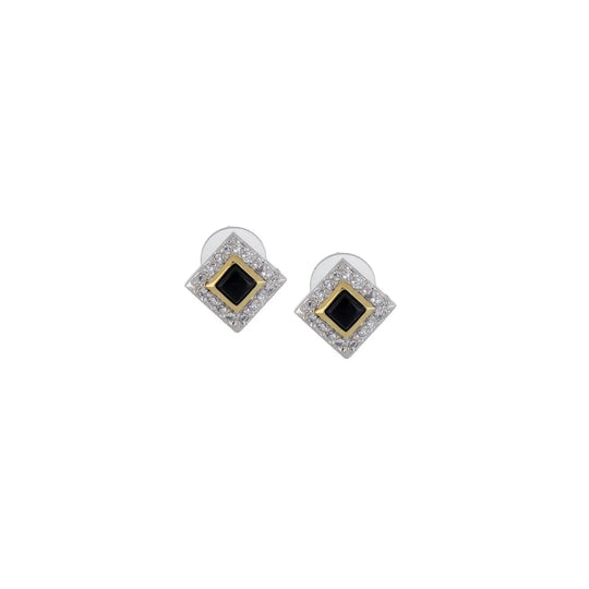 Blue Opal/Black Onyx Diamond-Shaped Two-Tone Post Earrings - With Pavé John Medeiros Jewelry Collections